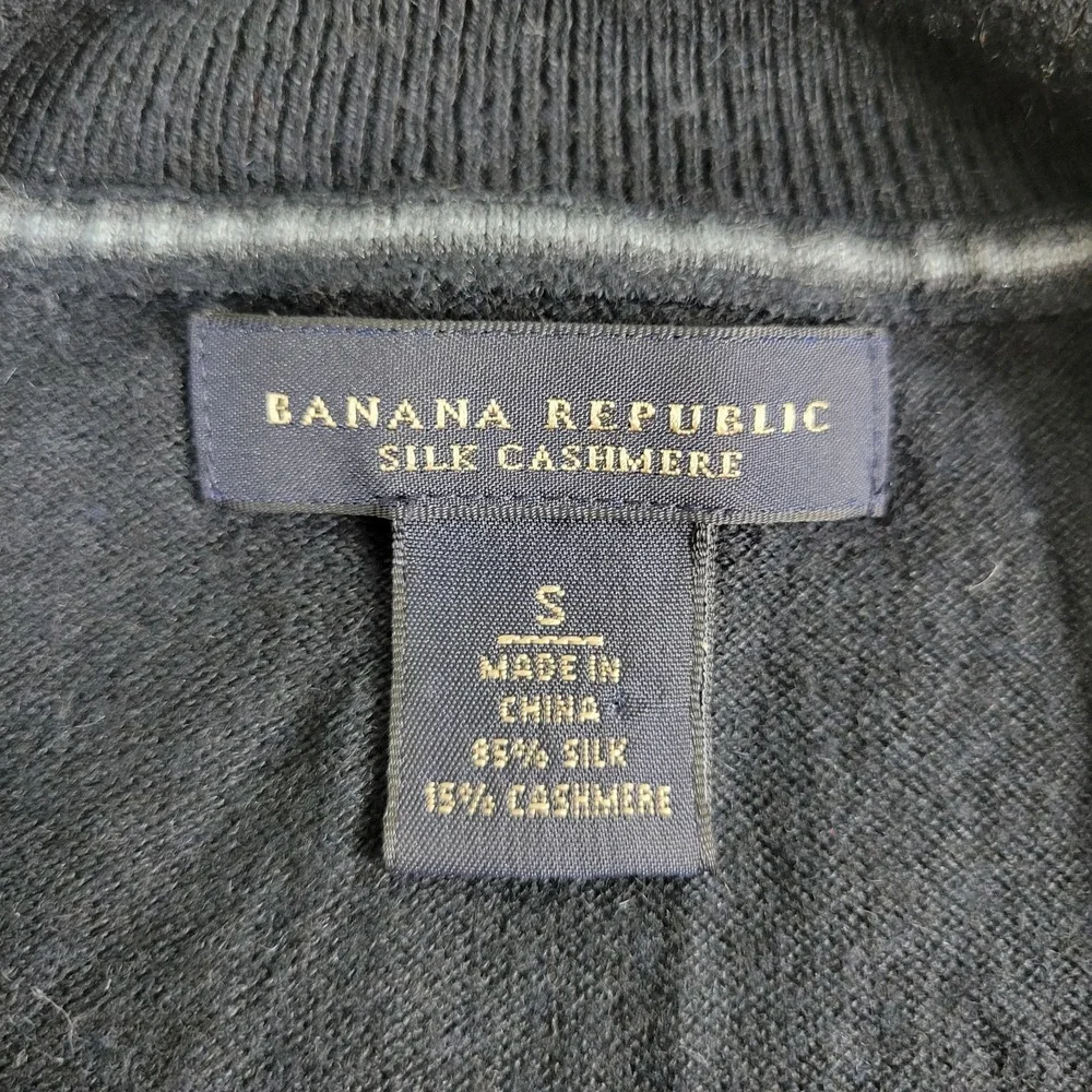 Banana Republic Mens Small Solid Black Stretch Knit Quarter‎ Zip Silk Cashmere